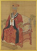 Emperor Xuanzu of Song wearing tongtianguanfu with a crimson bixi.