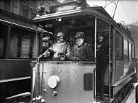 Zimní obsluha tramvaje, Spårvagn, Stockholm, 1908