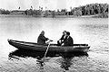 Nikita Khrushchev, Tage Erlander and a translator in the rowing boat in 1964.