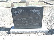 Grave site of Charlotte Josephine Mullen Goodwin (1884-1973). Charlotte was a pioneer and widow of Garfield Abram Goodwin. Her house is listed in the National Register of Historic Places. She is buried in sec. C. Albert Miller
