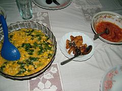 Tinutuan with salted fish and sambal chilli sauce