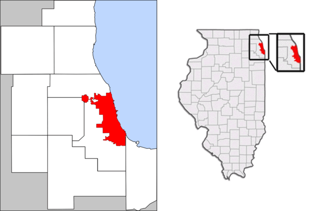 Ubicación de Chicaago dentro del estado de Illinois, en Estados Unidos