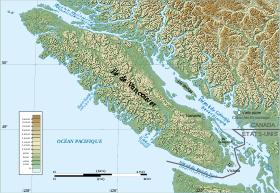 Carte physique de l'île de Vancouver.