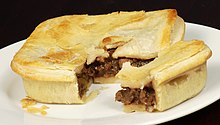 A vegan faux-meat pie, containing soy protein and mushrooms, from an Australian bakery Vegan Meat Pie 01 Pengo.jpg