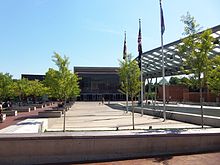 Silver Spring Civic Building and Veterans Plaza in June 2012 Veterans Plaza SS MD.JPG