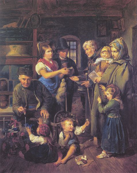 File:Waldmüller - Eine reisende Bettlerfamilie wird am Heiligen Abend von armen Bauersleuten beschenkt.jpeg