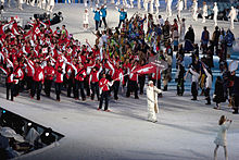 Photographie de l'entrée de la délégation suisse lors de la cérémonie d'ouverture.