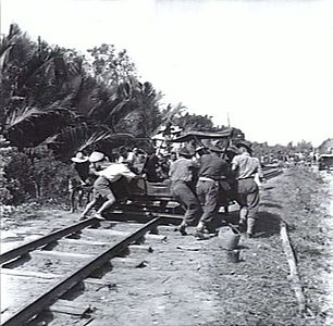 Jeep train on a portable turntable in Kimanis, Borneo