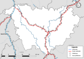 Carte du réseau routier national (autoroutes et routes nationales) dans le département de la Haute-Loire