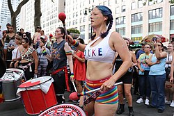 NYC Dyke March assembly at Bryant Park in Manhattan (2019).
The New York City march is one of the largest commemorations of lesbian pride and culture. 49.Before.DykeMarch.NYC.29June2019 (48209469046).jpg