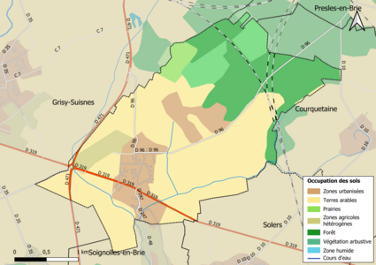 Carte des infrastructures et de l'occupation des sols en 2018 (CLC) de la commune.