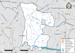 Carte en couleur présentant le réseau hydrographique de la commune