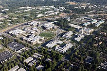 Microsoft campus, in Redmond, Washington, is the headquarters of Microsoft, the world's biggest company by market capitalization. Aerial Microsoft West Campus August 2009.jpg
