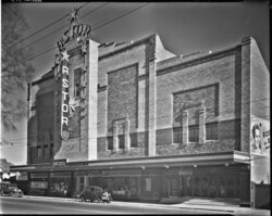 The Astor Theatre front facade. Black and white photo, 1936.