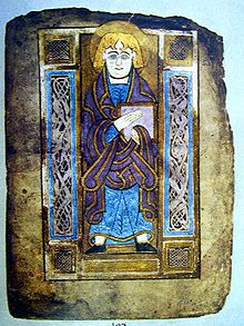 Saint John, evangelist portrait from the Book of Mulling, Irish, late 8th century BookMullingFol193StJohnPortrait.jpg