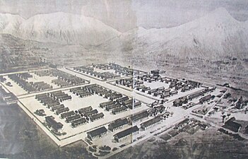 Dessin à l'encre de Chine du camp de concentration d'Avezzano (auteur inconnu, 1920).