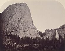 Photo by Carleton E. Watkins (1829-1916) of Mt. Broderick and Nevada Fall (700 ft.) at Yosemite Valley in 1861 Carleton E. Watkins - Mt. Broderick, Nevada Fall - SFM.95.98 01 d02.jpg