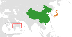 Mapa indicando localização da China e do Japão.