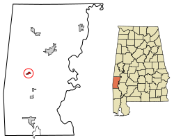 Location of Needham in Choctaw County, Alabama.