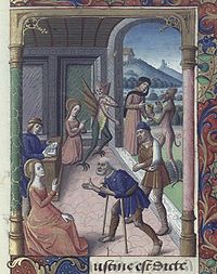 Den helige Cyprianus och demonen. Illustration från ett 1300-talsmanuskript av Legenda aurea.