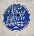 Blue plaque on BMA House remembering Charles Dickens and Tavistock House