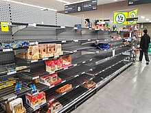 Shortage of non-perishable foods at a Melbourne supermarket Dried pasta shelves empty in an Australian supermarket.jpg