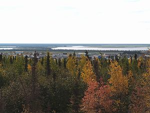 English: Overlooking Inuvik with the fall colo...