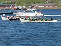 Image 10Kappróður is the Faroese word for rowing competition in wooden Faroese rowing boats. There are 7 regattas held around the islands every summer, where boats in different sizes compete. Here is the largest boat type 10-mannafør. (from Culture of the Faroe Islands)