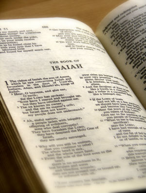 Photo of the Book of Isaiah page of the Bible