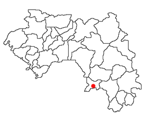 Location of Guéckédou Prefecture and seat in Guinea.