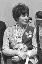Europameisterin Galina Bystrowa – hier im Jahr 1973 – hatte tags zuvor auch den Titel im Fünfkampf errungen