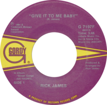 US vinyl single of "Give It to Me Baby" by Rick James