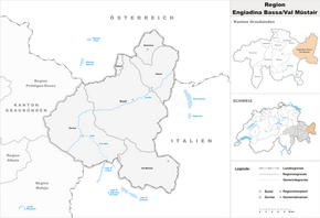 Karte von Region Engiadina Bassa/Val Müstair Region Unterengadin/Münstertal