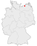 Deutschlandkarte, Position der stadt Rostock hervorgehoven