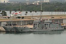 United States Army ships Brandy Station (LCU-2005) and El Caney (LCU-2017) docked in Port Canaveral, Florida LCU2000 class landing craft.JPG