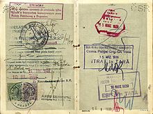 Viktor Pick's 1939 visa used to escape Prague on the last train out on 15 March. Later, he arrived safely in British Palestine. Last train out of Prag on German invasion.jpg