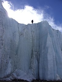 Scientist atop Credner Glacier in 2009