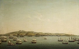 La flotta di Rodney bombarda la Martinica, 16 febbraio 1762, dipinto di Dominic Serres