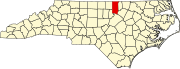 Harta statului Carolina de Nord indicând comitatul Granville
