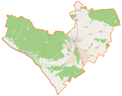 Mapa konturowa gminy Mieszkowice, blisko centrum po lewej na dole znajduje się punkt z opisem „Parafia pw. Najświętszej Maryi Panny Częstochowskiej w Czelinie”