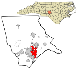 Расположение в округе Мур и штате Северная Каролина.