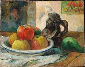 Paul Gauguin, Still Life with Apples, a Pear, and a Ceramic Portrait Jug, 1889