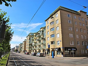 Bostadshus på Prippska tomten vid Stampgatan i Göteborg. Här låg fram till 1976 Pripps bryggeri.