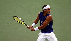 Rafael Nadal playing at the Cincinnati Masters in 2008.