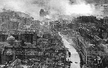 Kyiv suffered significant damage during World War II, and was occupied by the Germans from 19 September 1941 until 6 November 1943. Ruined Kiev in WWII.jpg