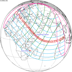 Carte de l'éclipse générale.