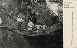 Traversée sur un pont en lianes, Sierra Leone, 1910.