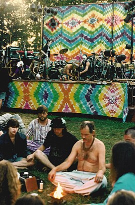 New Age meditation group at the Snoqualmie Moondance festival, 1992 Snoqualmie Moondance meditation 02.jpg