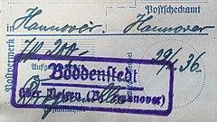 Posthilfstelle-Stempel „Böddenstedt über Uelzen (Bz. Hannover)“ (1936)