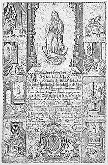 A 1948 reproduction of the Stradanus engraving, a 17th-century certificate for indulgences, in return for cash contributions to build a shrine Stradanus engraving.jpg